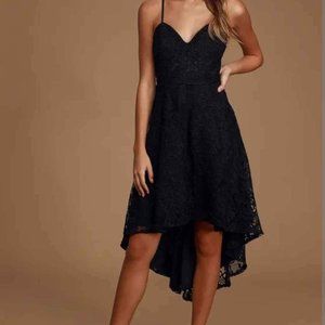 So Adored Black Crochet Lace Sleeveless High-Low Dress